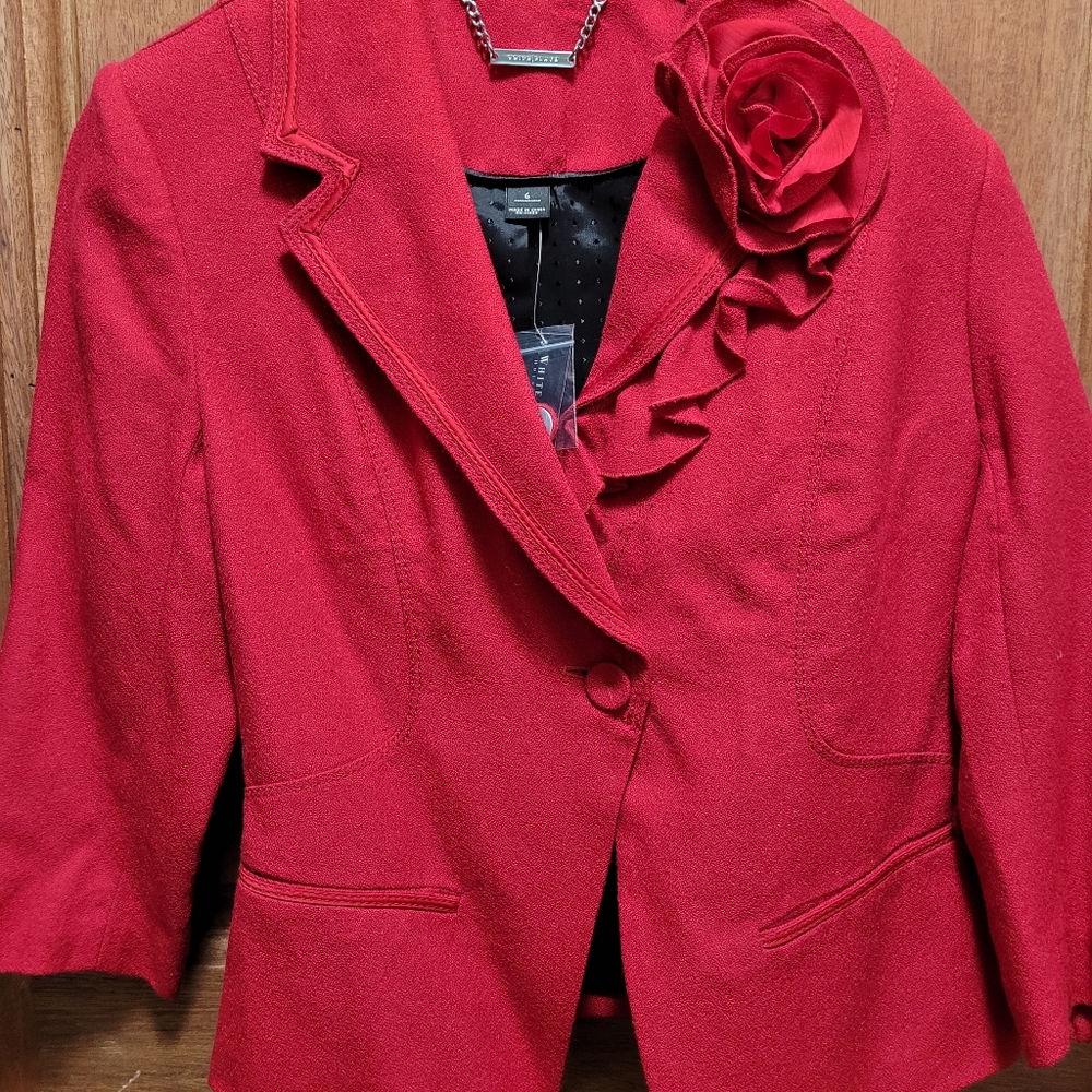 White House Black Market red jacket with flower accent